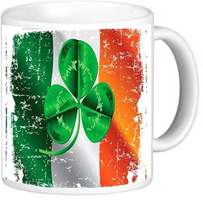 

Rikki Knight LLC Knight Photo Quality Ceramic Coffee, 11 oz, Shamrock on Irish Flag Grunge Ceramic Mug(60 ml), Multicolor