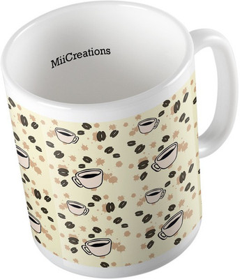 

MiiCreations Printed Coffee Pattern Ceramic Mug(325 ml), Multicolor