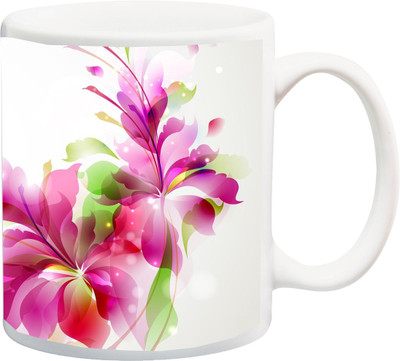 

ME&YOU Beautiful Pink Flowers Light Background Designer Printed Bone China Mug(325 ml), Multicolor