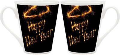 

Homesogood Romantic New Year Ceramic Mug(355 ml, Pack of 2)
