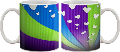 

Artifa White Hearts In Colourful Background Porcelain, Ceramic Mug(350 ml), Multicolor