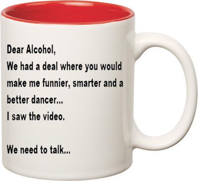 

HuppmeGift Alchol Funny Inner Red Ceramic Mug(350 ml), Red;white
