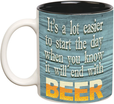 

Prithish Easier to Start the Day Double Color Ceramic Mug(330 ml), Multicolor