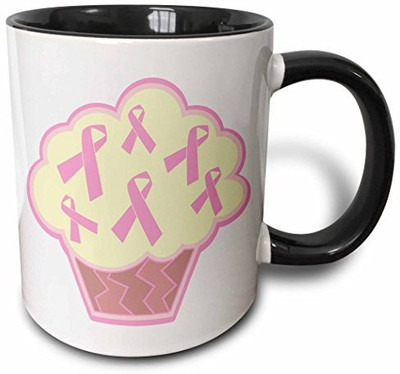 

3dRose mug_106922_4 Breast Cancer Awareness Pink Ribbon Cupcake Two Tone Black, 11 oz, Black/White Ceramic Mug(60 ml)