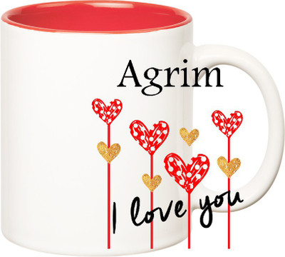 

Huppme I Love You Agrim Inner Red (350 ml) Ceramic Mug(350 ml), Red;white