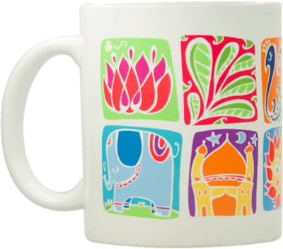

Chumbak India Squares Ceramic Mug(300 ml), Multicolor