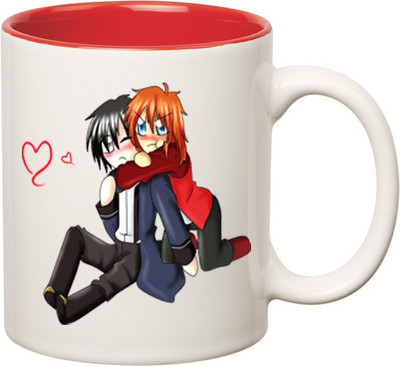 

Huppme Cute Couple Inner Red Ceramic Mug(350 ml), Red;white