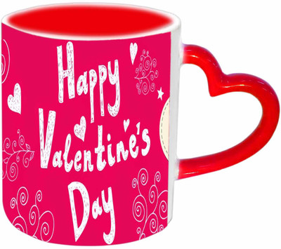 

Raj Laxmi Valentine hearts red handle valentine Ceramic Mug(350 ml)