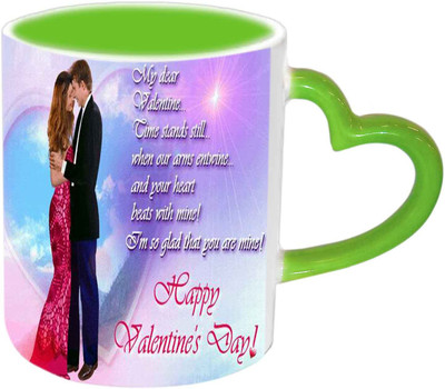 

Raj Laxmi Hugging Couple Green Handle Valentine Ceramic Mug(350 ml)