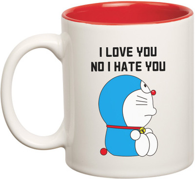 HuppmeGift Confused Inner Red Ceramic Mug(350 ml), Red;white