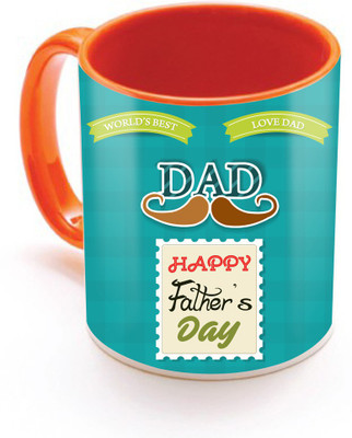 

SKY TRENDS World's Best Love Dad With Brown Mustaches Father's Day Gifts For Father's Day Inner Orange color Ceramic Mug(320 ml), Orange;white