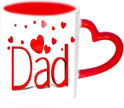 

Raj Laxmi Lovely Hearts Design For Dad Red Heart Handle Ceramic Mug(350 ml)