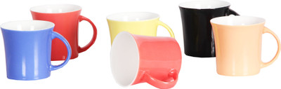 

Bharat Double Color Series Moody Medium Bone China Mug(165 ml, Pack of 6), Multicolor