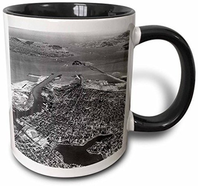 

3dRose mug_203965_4 Print of Aerial View of 1930 San Francisco Two Tone Black, 11 oz, Black/White Ceramic Mug(60 ml), Multicolor