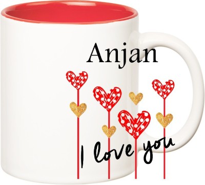 

Huppme I Love You Anjan Inner Red (350 ml) Ceramic Mug(350 ml), Red;white