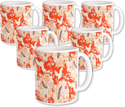 

Heyworlds Gifts for Flower Design set of six 14 Ceramic Mug(325 ml, Pack of 6), Multicolor