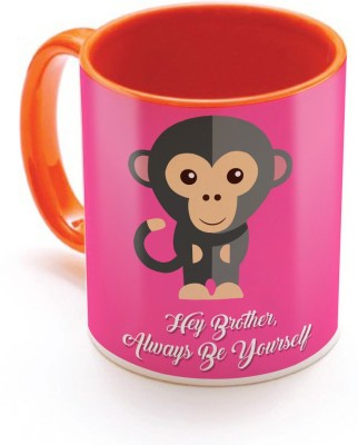 

SKY TRENDS Hey Brother Always Be Yourself With Funny Monkey Color Gifts For Birthday And Anniversary Inner Color Orange Ceramic Mug(320 ml), Multicolor