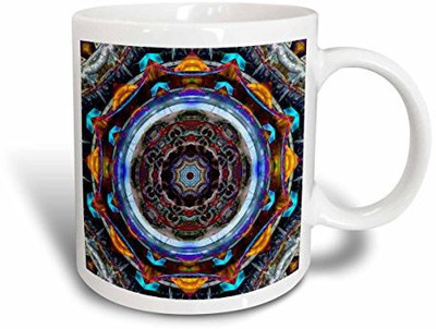 

3dRose mug_173470_1 Reflective Fractal Mandala Ornate and Colorful Balanced Mandala Ceramic, 11 oz, White Ceramic Mug(60 ml), Multicolor