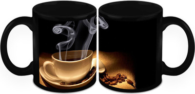 

Homesogood Hot Coffee Beans ( QTY 2 ) Ceramic Mug(325 ml, Pack of 2), Black