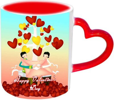 

Raj Laxmi Flying hearts red handle valentine Ceramic Mug(350 ml)