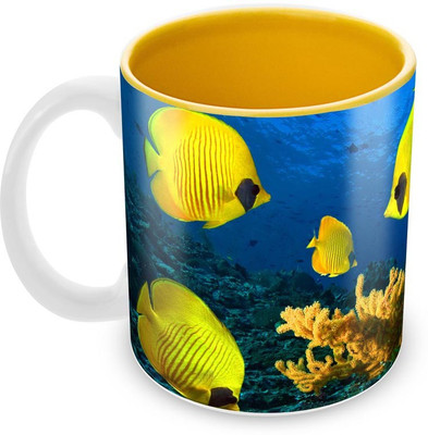 

Tuelip Beautiful Printed Under Water Fishes Ocean inside Yellow for Tea And Coffee Ceramic Mug(350 ml), Multicolor