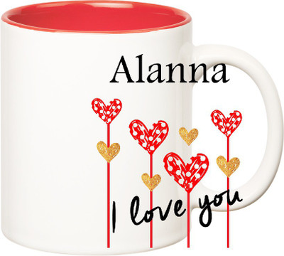 

Huppme I Love You Alanna Inner Red (350 ml) Ceramic Mug(350 ml), Red;white