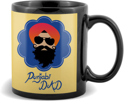 

SKY TRENDS Punjabi Dad Sardar With Yellow Background Best Gifts For Dad Father's Day Black Coffee Ceramic Mug(320 ml)