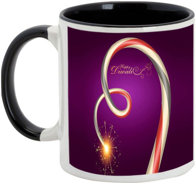 

AllUPrints Diwali Gifts - Laughters And Smiles On Deepawali Ceramic Mug(325 ml), Black