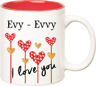 

Huppme I Love You Evy - Evvy Inner Red (350 ml) Ceramic Mug(350 ml), Red;white