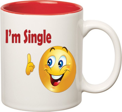 

Huppme I Am Single Inner Red Ceramic Mug(350 ml), Red;white