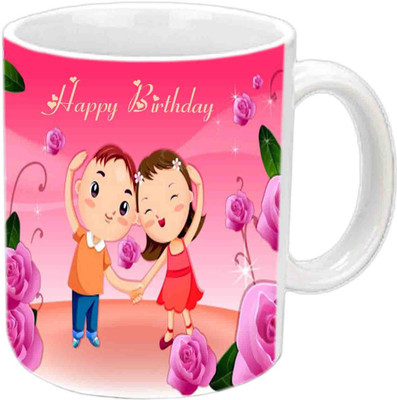 

Raj Laxmi Rose Background Happy B'day White Ceramic Mug(3.5 ml)