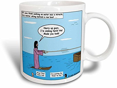

3dRose Jesus Water Skiing Ceramic, 11 oz, White Ceramic Mug(60 ml), Multicolor