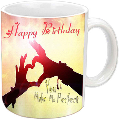 

Raj Laxmi Hand heart lovers b'day white mug Ceramic Mug(350 ml)