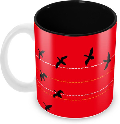 

Tuelip Beautiful Printed Birds Flying Inner Black For Tea And Coffee Ceramic Mug(350 ml), Multicolor