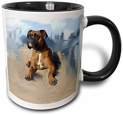 

3dRose Brindle Boxer Two Tone Black, 11 oz, Black/White Ceramic Mug(60 ml), Multicolor