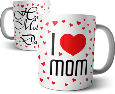 

Chiraiyaa Happy Mothers Day - I love mom hearts flying Ceramic Mug(300 ml), Multicolor
