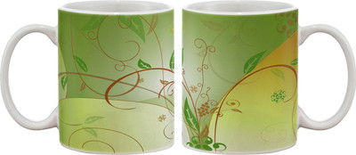 

Artifa Green Leaves Pattern Porcelain, Ceramic Mug(350 ml), Multicolor