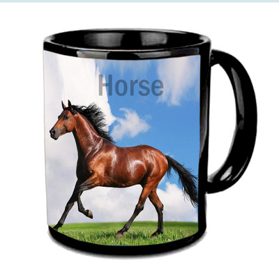 Raj Laxmi Nature horse black Ceramic Mug(350 ml)