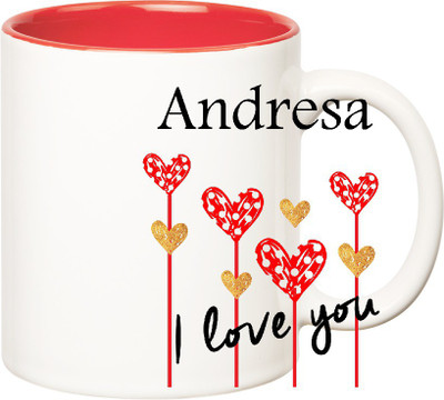 

Huppme I Love You Andresa Inner Red (350 ml) Ceramic Mug(350 ml), Red;white