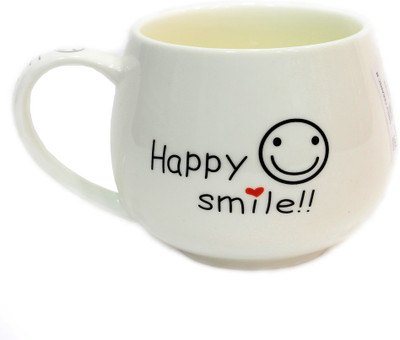 

MeraHomeStore Smiley Ceramic Mug(330 ml, Pack of 3), White
