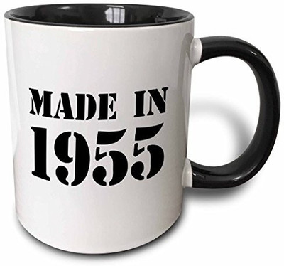 

3dRose Made in 1955 Funny Birthday Birth Year Text Fun Black Bday Stamp with Year You Were Born Humor Two Tone Black, 11 oz, Black/White Ceramic Mug(60 ml)