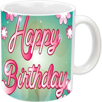 

Raj Laxmi pink b'day flower white Ceramic Mug(350 ml)