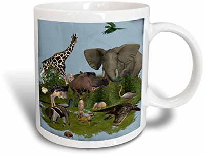 

3dRose mug_167126_2 Zoo Animals Fun Art Ceramic, 15-Ounce Ceramic Mug(60 ml), Multicolor