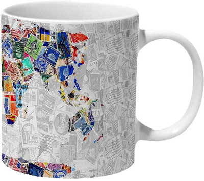 

Mooch Wale World Map Of Stamps Ceramic Mug(325 ml), Multicolor