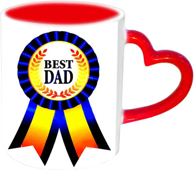 

Raj Laxmi Best Dad Red Heart Handle Ceramic Mug(350 ml)
