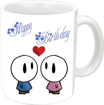Raj Laxmi Funny Cartoon Happy B'day White Ceramic Mug(3.5 ml)