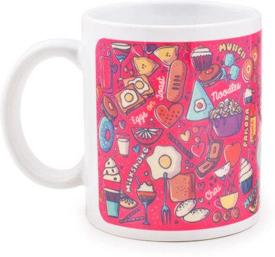 

Chumbak Munchies Ceramic Mug(300 ml), White