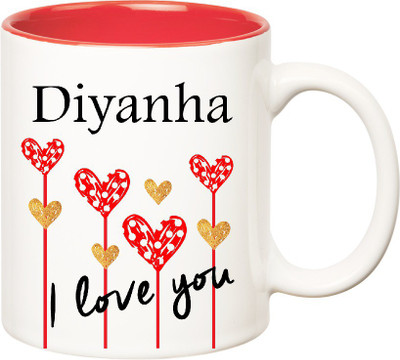 

Huppme I Love You Diyanha Inner Red (350 ml) Ceramic Mug(350 ml), Red;white