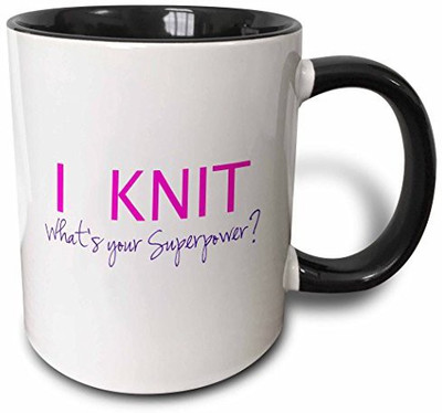 

3dRose mug_194452_4 I Knit What's Your Superpower Fun Gift for Knitters Knitting Love Two Tone Black, 11 oz, Black/White Ceramic Mug(60 ml), Multicolor