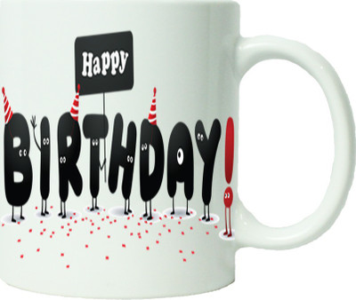 

Maison N Mode Happy Birth Day Black Coffee Ceramic Mug(330 ml), Multicolor
